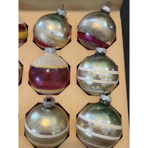 12 Shiny Bright Christmas Ornament Mica 2 " Mercury Glass Some Matching With Box - Picture 4 of 6